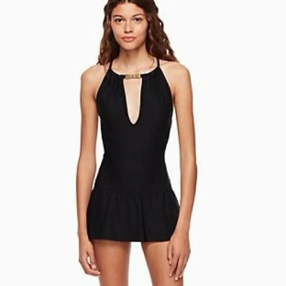 Kate Spade‎ Crescent Bay High Neck Swim Dress Swimsuit Black Small One Piece